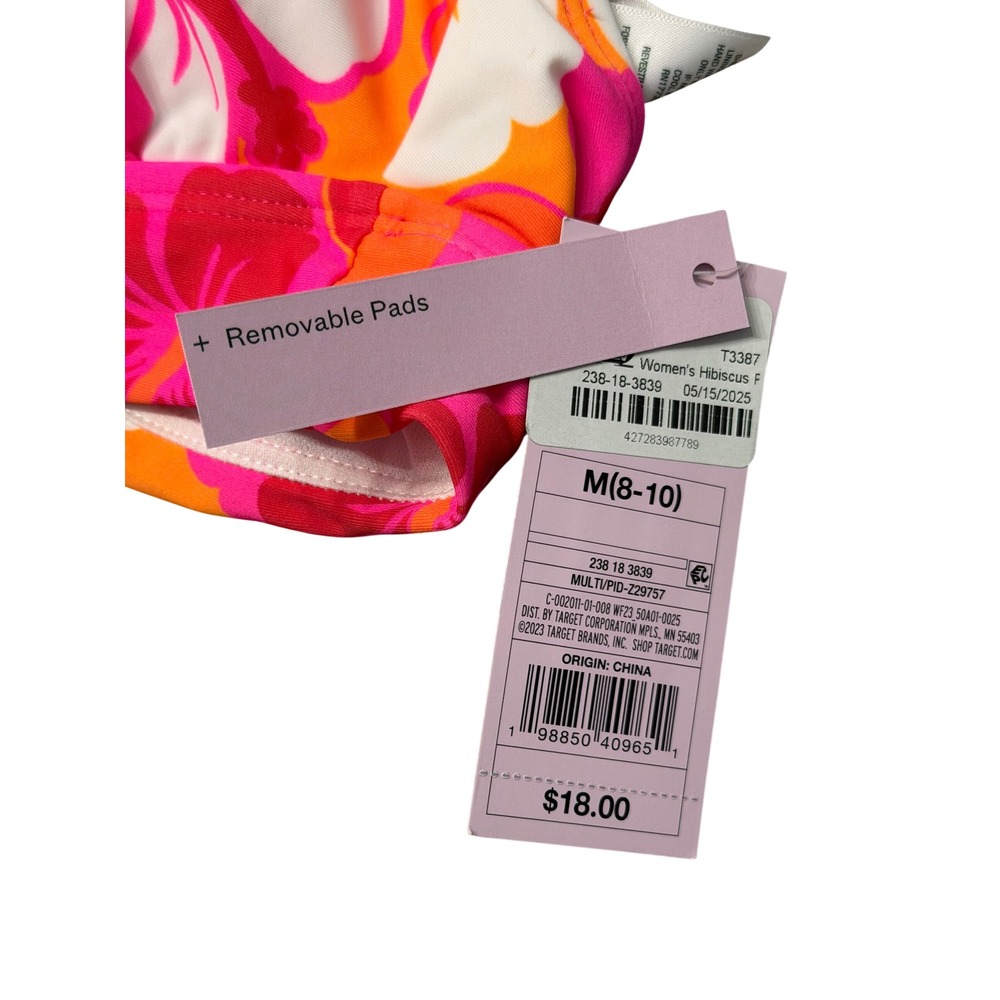 Wild Fable Hibiscus Floral Bikini Set M Pink Orange Tropical High Leg NWT - Picture 4 of 4